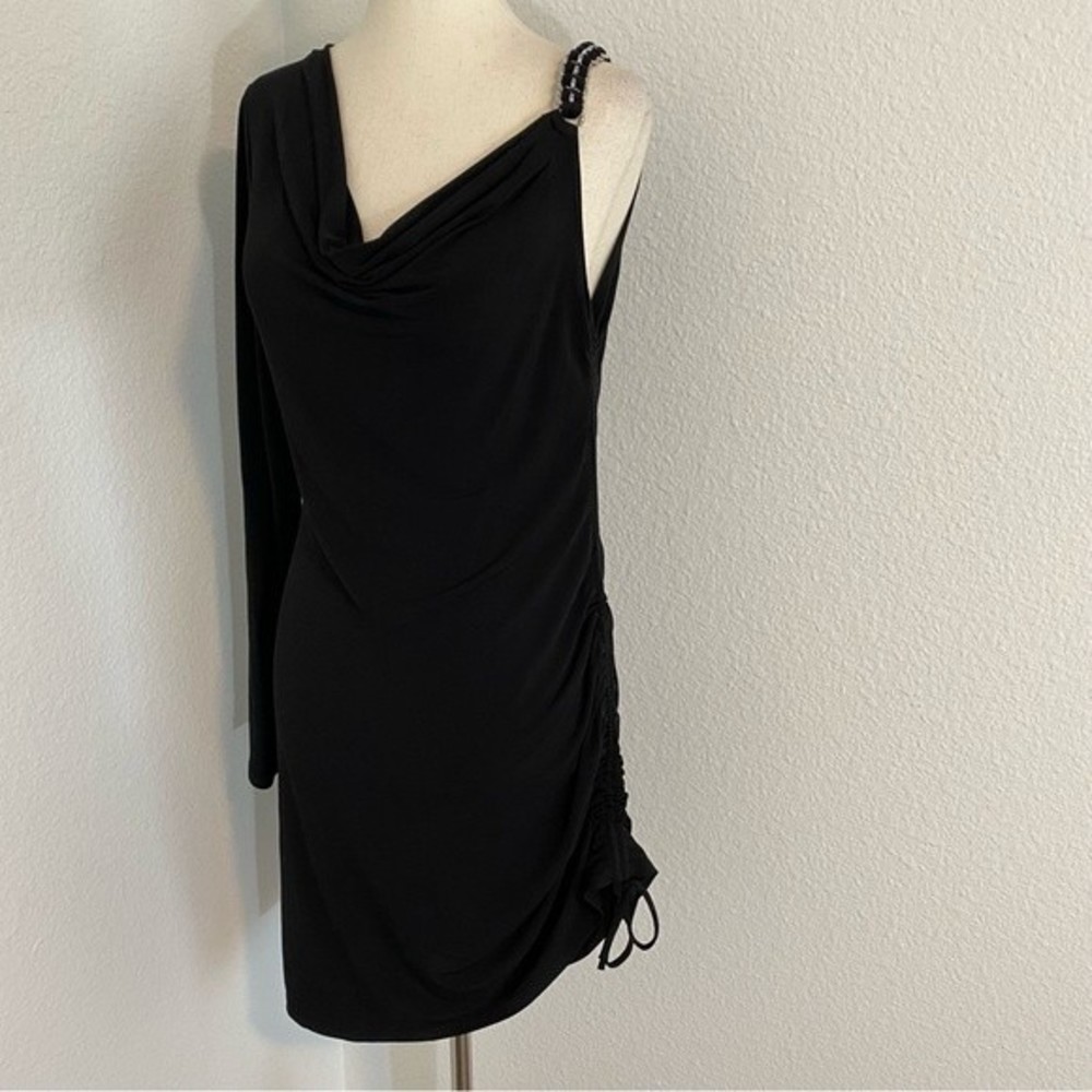NWOT. CACHE sexy one sleeve little black dress party cocktail dress adjustable M